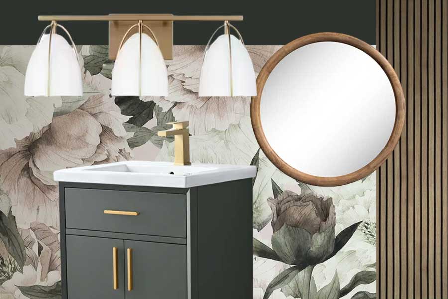 Green Powder Room: Floral Mural, Slat Wall, Succulents & More